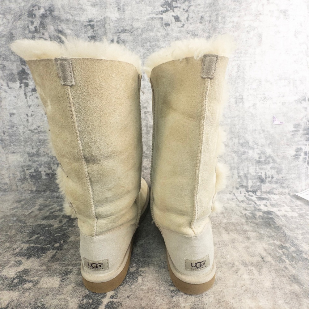 UGG Womens Size 7 Bailey Button Triplet Boots Sand Sheepskin Suede 1873 Tall - Picture 6 of 12